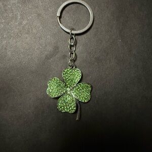 Mint Green Glitter Four-Leaf Clover Keychain Charm